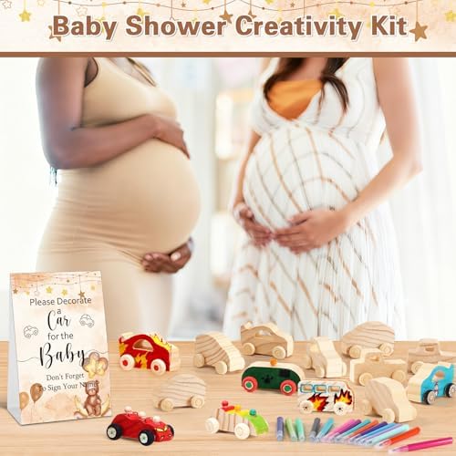 Hiboom 75 Pcs Baby Shower Wood DIY Print Car Set, Brown, Bear - Image 6