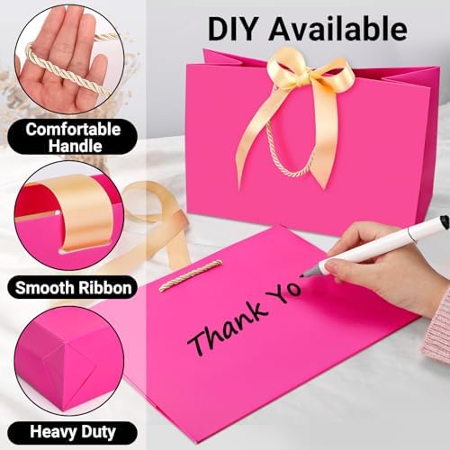 EUSOAR Gift Bags with Ribbon, 20pcs 16"x6"x12" Hot Pink Thank You Paper Bags with Handles, Large Gift Wrap Shopping Treat Bags Bulk for Wedding Party Favor Baby Showers Bridesmaid Birthday - Image 3