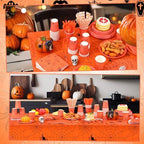Funnymoom 452 Pcs Halloween Spiderweb Supplies Tableware for 50 Guests, Orange Spider Web Paper Plates Napkins Cups Tablecloth Cutlery Straws for Spiderweb Halloween Birthday Party Decoration - Image 5