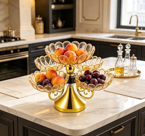 5-layer Divided Rotatable Snack Spinner Serving Tray Cupcake Stand Snackle Box Portable Fruit bowl Storage Organizer for Candy, Fruits, Nuts, Dessert, Gold - Image 5
