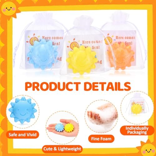 Leelosp 50 Sets Here Comes The Son Baby Shower Soap Favors Sunflower Shape - Image 3