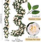 Aneco 8 Pack 64 FT Cream Flower Garland Artificial Rose Vines Roses Fake Vine Flowers Plants Party Supplies for Holiday Wedding Garden Craft Art Decoration - Image 2