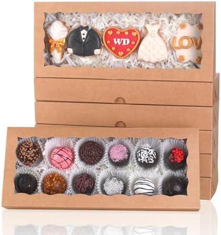 50pcs 12x5x1.5Inches Brown Cookies Boxes with Window Bakery Boxes Chocolate Truffle Boxes Macaron Boxes Cakesickle Boxes Browines Treat Boxes for Christmas Valentine's Father's Mother's Day by JCXGRVC