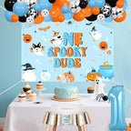 Halloween 1st Birthday Decorations Boy Blue - One Spooky Dude Backdrop with Balloon Arch Kit, Highchair Banner, Cake Topper Foil Balloon for Spooky First Birthday Party Supplies - Image 3