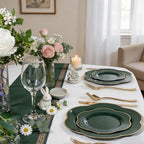 Liacere 50PCS Green Plastic Plates - Heavy Duty Disposable Plate-Green and Gold Include 25PCS Dinner Plate, 25PCS Dessert Plates for Wedding & Party & Holiday - Image 3