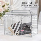 Glass Cards Box with Slot & Lock - 10.2" x 5.9" x 8" Vintage Geometric, Wedding Receptions, Home Reception, Tabletop Decor, Christmas Party, Silver - Slot Length 6.1 Inches - Image 2