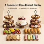 7-Piece Acacia Wood Dessert Table Display Set with 4 Wavy Trays - Image 2