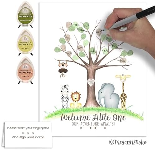 Jungle Safari Baby Shower Fingerprint Tree, Gender Neutral Jungle Safari Animal Thumbprint Tree Set with Ink Pads and Pen, 11x14 Inches - Image 5