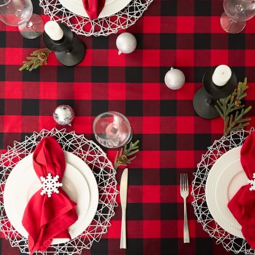 DII Buffalo Check Collection, Classic Farmhouse Tablecloth, 70" Round, Red & Black - Image 5