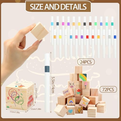 97 Pcs Baby Shower Games Sign Kit,Including Decorate a Block Game Sign 72 DIY Blank Wooden Block 24 Pen to Draw Your Idea for Baby Shower Game Gender Reveal Party - Image 3