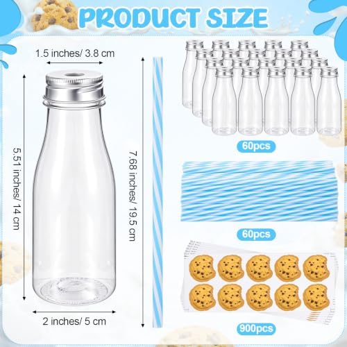 Yungyan 60 Pcs Plastic Farm Animal Milk Bottles with Straws and Lids Small Clear 8 oz Milk Jar with Lids Mini Juice Bottles and 900 Sticker Labels for Theme Birthday Party Baby Shower - Image 2