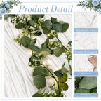 Cinrobiye 11pcs Cheesecloth Table Runner Set 120 Inch – Gauze Table Runner with Napkins, Eucalyptus Garland & String Lights for Wedding Baby Shower Table Decor, Rustic Boho - Image 3