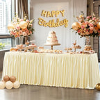 Wish Care 21ft Champagne Satin Long Table Skirt for Rectangle Tables Wrinkle Free Teacher Desk Skirt Glitter Ruffle Table Skirting Cloth for Back to School Classroom Office Birthday Party Table Decor - Image 3