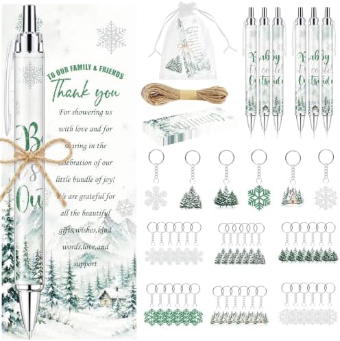 145 Pcs Baby It’s Cold Outside Baby Shower Favors for Guests Winter Wonderland Retractable Ballpoint Pens Keychains Thank You Cards Gift Bags & Twine Gender Reveal Party Souvenirs Bulk Party Prizes by EYNDYN