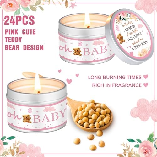 MTLEE Bear 24 Pcs Baby Shower Party Favors Candles Lavender Scented Baby Shower Favors for Guests Rustic Tealights Candles Gender Reveal Return Gifts(Pink, 1.2 oz) - Image 3