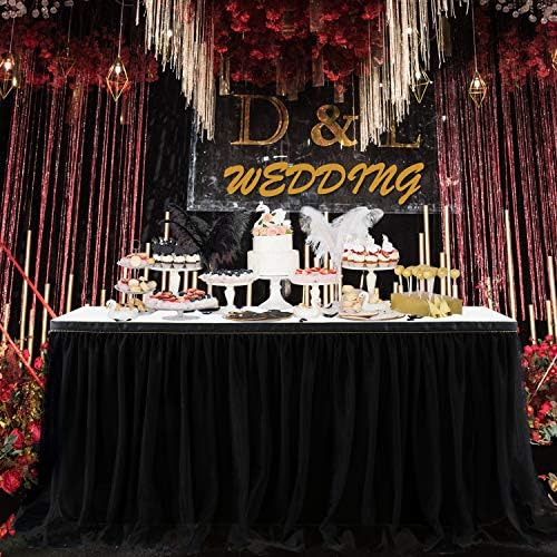 Suppromo 9ft Black Table Skirts for Rectangle Tables or Round Tables Black Tutu Table Cloth for Black Gold Happy Birthday Party, Wedding, Baby Shower, Graduation, Halloween Party Decorations - Image 4