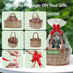 3-Pack Woven Bamboo Gift Baskets with Handles - Baby Shower & Birthday Party Storage - Empty Baskets with 3 Cellophane Bags & Gift Cards (Brown, 9.8×9.8×5.9 IN) - Image 4
