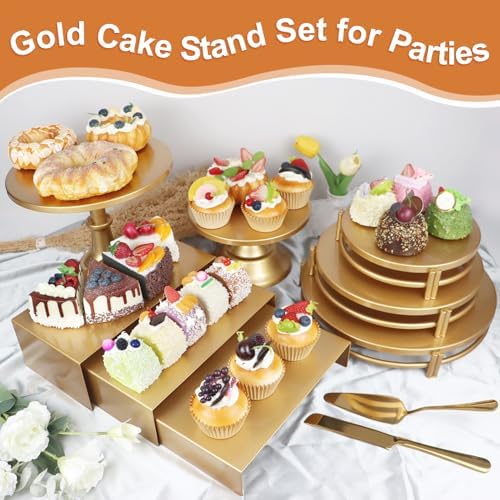 MACIFECI Gold Dessert Table Display Set, 11PCS Metal Gold Cake Stand Set, Including Cupcake Tower Stand, Dessert Tray, Risers Stands, for Wedding, Party - Image 5