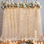 20x8ft Champagne Tulle Backdrop Curtain with Lights String for Parites, Sheer Backdrop Curtains for Wedding Baby Shower Birthday Party Photo Shoot Decorations - Image 4