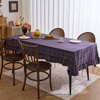 vctops Christmas Navy Plaid Ruffle Table Cloth, Farmhouse Cotton Linen Tablecloth, Washable Table Cover for Rectangle Table Baby Shower Kitchen Party Wedding Decor (Navy,55"x94") - Image 3