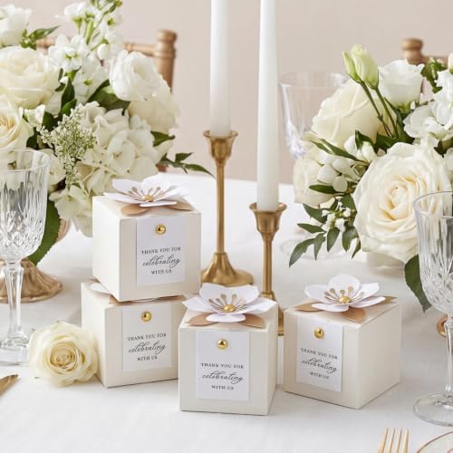 FEIYI 20 PCS Favor Boxes, Sparkle Ivory Candy Boxes 2.55x2.55x2.55 - Image 5