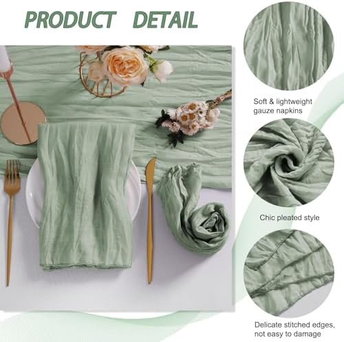 LZY 30 Pack Gauze Cheesecloth Napkins 20x20 Inch Dinner Cloth Napkins, Soft Boho Table Napkins Rustic Wrinkled Cheese Cloth Napkins Bulk for Wedding Party Baby Shower Event Decor (Sage Green) - Image 4