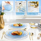 N9R 180PCS Blue and Gold Plastic Plates Disposable, Spiral Dinnerware Set - Image 5