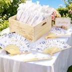 Aneco 100 Pieces Wedding Foldable Hand Fans Floral Handheld Paper Fans with Organza Bags and Storage Basket Folding Fans for Wedding Guests Bridal Shower Bridesmaid Gifts by Aneco