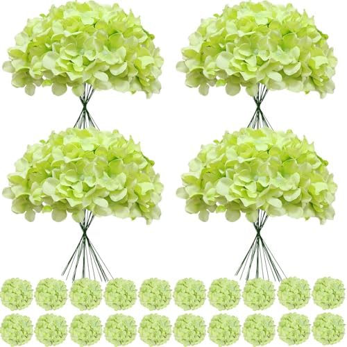 100 Pcs Faux Green Hydrangea Artificial Flowers Bulk, Fake Silk Hydrangea Flowers Heads with Stems for Wedding Decorations Garden Party Baby Shower Porch Home Decor Table Centerpieces by Cherica