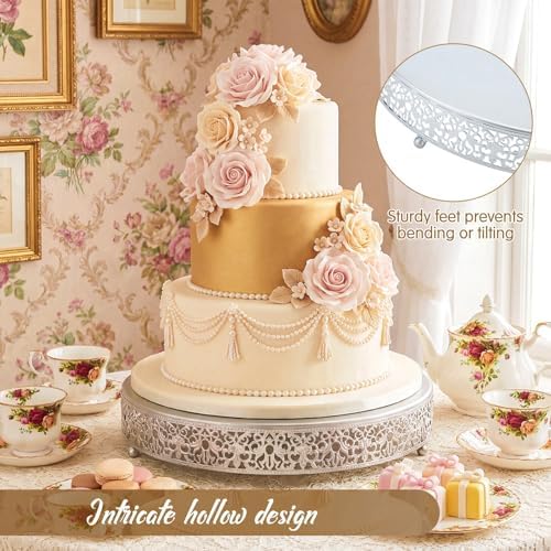 Wenqik 16 Inch Silver Cake Stand Metal Round with Cutter Spatula, Classic - Image 3