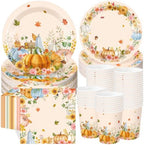 250 Pcs Fall Pumpkins Autumn Party Supplies, Paper Plates Napkins and Cups by Ziliny