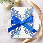 50Pcs Laser Cut Blue Wedding Invitation With Glitter Envelopes And Ribbons Blank Personalized Card Invitaciones Para quinceañera Birthday Baby Shower Christmas Party Bridal Shower - Image 3