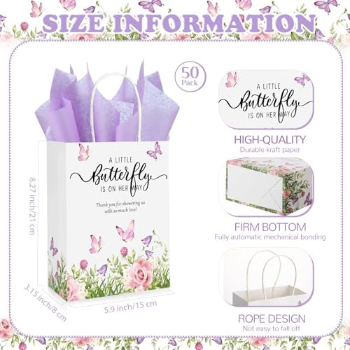 Engrowtic 50 Set Baby Shower Butterfly Favor Bags, Butterfly Is on Her Way - Image 2