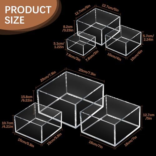 Geelin 6 Pcs Acrylic Risers Cube Stands, Clear, 3 to 8 Inch, Square - Image 3