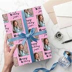 MyPupSocks Personalized Photo Wrapping Paper, Happy Birthday with Name Photo Pink Custom Gift Wrapping Paper with Picture for Teens Women Men Mom Dad Birthday Wedding Anniversary 58x23 5 Rolls - Image 5