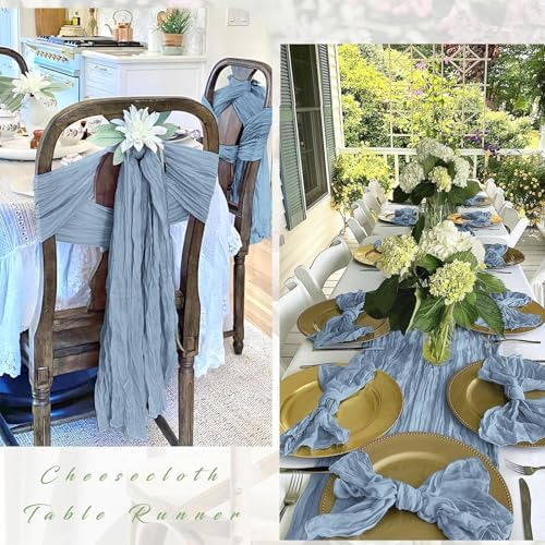 25 Pack Dusty Blue Cheesecloth Table Runner 17 x 108 Inch Gauze Table Runner Fabric Semi Sheer Cheese Cloth Table Runner Bulk for Rustic Romantic Wedding Baby Shower Table Decoration - Image 3