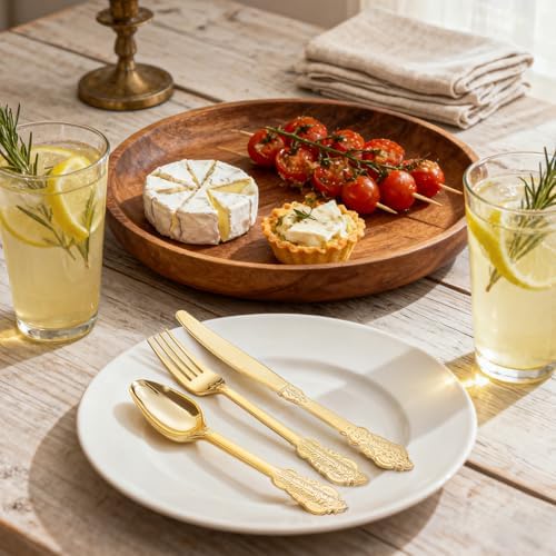 WDF 300 Pieces Gold Plastic Silverware Disposable - Heavy Duty Plastic Cutlery - Gold Silverware Sets Includes 100 Forks, 100 Spoons, 100 Knives for Baby Shower/Wedding/Birthday/Party - Image 2