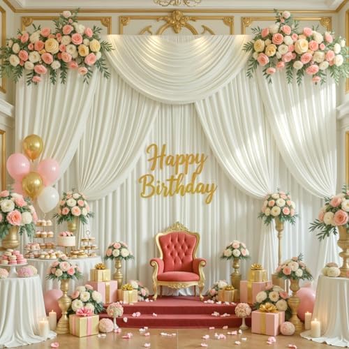 30x12ft Ivory Backdrop Curtains for Parties Wrinkle Free Fabric Backdrop Curtain Wedding Photo Drapes Backdrop for Birthday Party Baby Shower Bridal Shower Photography Stage Back Drop 6 Panels 5x12FT - Image 2