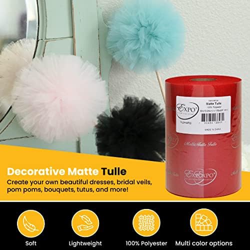 Expo International Decorative Matte Tulle, Roll/Spool of 6” X 100 Yards, Lightweight Polyester Tulle Fabric for Tutus, Costumes, and Party Decorations, Washable, Easy-to-Use, Red - Image 4