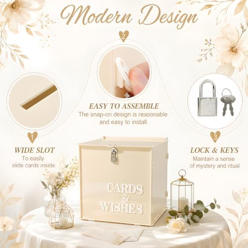 Light Beige Wedding Card Box with Lock, Acrylic Card Box for Birthday Party - Image 3