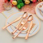100 Pack Pre Rolled Rose Gold Plastic Silverware Set with Napkins,Disposable Wrapped Heavy Duty Cutlery Set for Wedding Birthday Party-100 Forks,Knives,Spoons,Utensils Set,Plasticware Bulk - Image 6