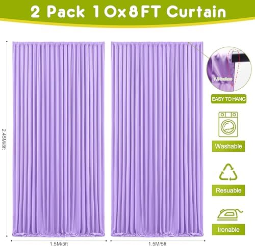 Wokceer Lavender Purple Backdrop Curtain Drapes for Parties, 2Pack 10x8FT - Image 2