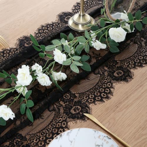 Black Lace Table Runner Fabric 6Pcs 30 x 120 Inch Rustic Vintage Kitchen - Image 5