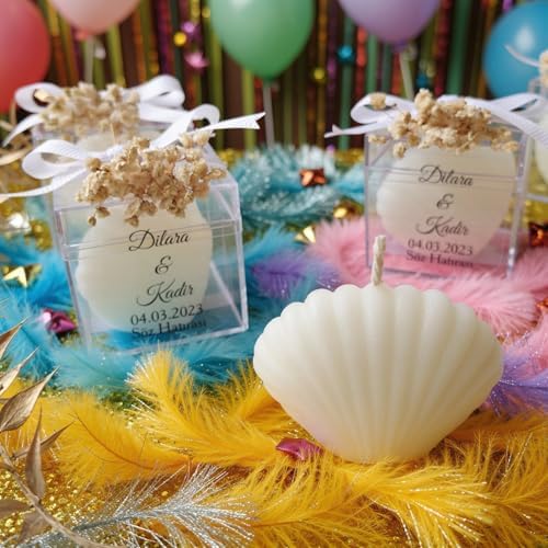 Wedding Favor Guest Bulk, White Seashell Shaped Candle Party Favors, Bridal Shower Favor for Beach Party Gifts, Baby Shower Favors for Baptism Favors (Set of 50) - Image 2