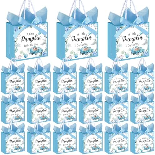 Gersoniel 50 Set Blue Pumpkin Gift Bags with Handles for Fall Baby Shower by Gersoniel