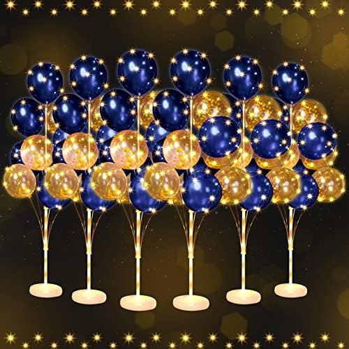 Wettarn 6 Set of Christmas Balloon Stand Kit for Floor with Balloons Light Strings Holder Centerpieces Balloon Column Kit Birthday Baby Shower Wedding Party(Gold Sequin, Navy Blue) by Wettarn