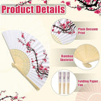 Roowest 50 Pcs Cherry Blossom Hand Paper Fans Chinoiserie Favor Kit Folding Chinese Japanese Retro Hand Fans with Organza Bag Summer Wedding Party Supplies Bridal Shower Gifts for Guests - Image 3