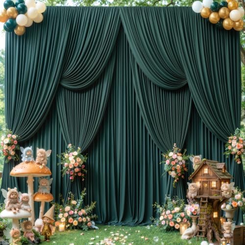 10x12ft Hunter Green Backdrop Curtains, Dark Green Drapes for Backdrop Draping Fabric 5x12FT, 2 Panels by LittleFunny