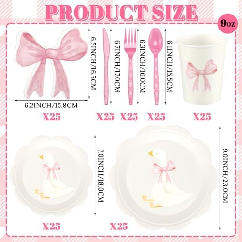 175 Pcs One Silly Goose Party Set, Plates Cups Napkins, Pink - Image 3