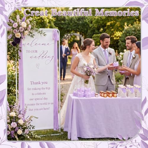 Wedding Welcome Linen Sign Stand with Satin Ribbon(Purple) - Image 4